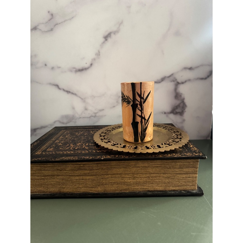 Vintage Japanese Ceramic Bud Vase Hand Painted Bamboo Design Made in Japan